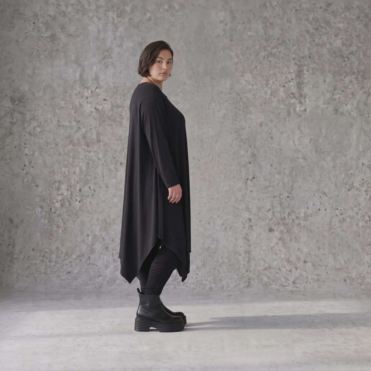 Fließendes A-Linienkleid aus Slinky mit Stretch und Rundhalsausschnitt pflegeleicht