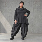 Weite Tiefschritt-Ballonhose mit Taftdetails und Stretchbund in Schwarz