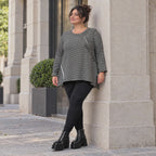 Langarmshirt Schwarz/Weiß in A-Linie aus weichem Stretchjersey mit Faltennahtmuster