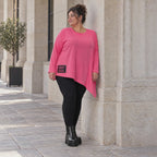 Langarmshirt in frischem Pink mit asymmetrischem Zipfelsaum aus weichem Stretchjersey