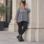 Weiches Langarmshirt in Grau mit fließender A-Linie aus feinem Jersey mit Elasthananteil