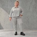 Karottenhose in grauer Jeansoptik mit elastischem Komfortbund und weicher Stretchqualität