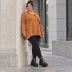 Langarmshirt in Braun aus weichem Stretchjersey mit fließender A-Linie für den Alltag
