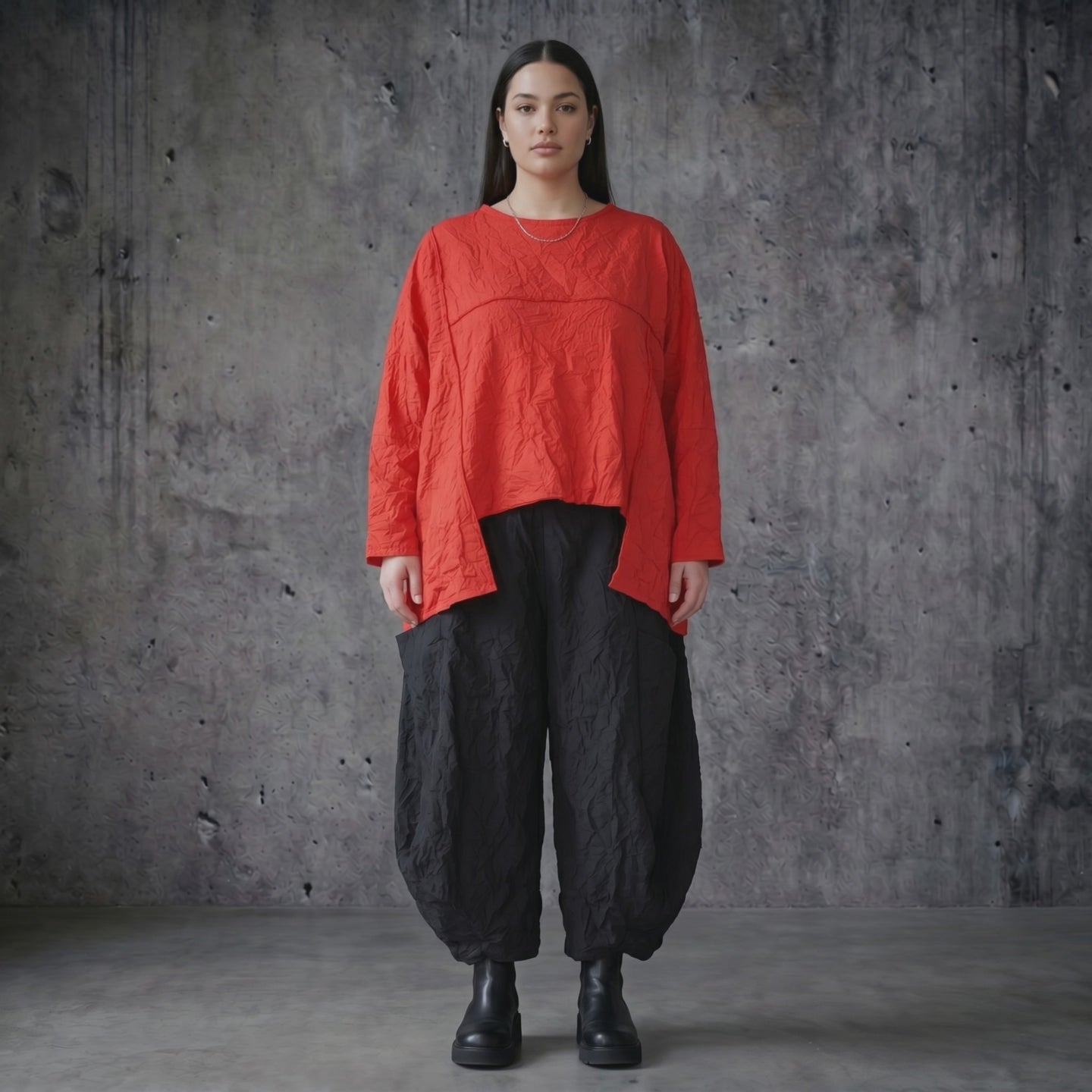 AKH Premium Crash Big Shirt Rot kastig Avantgarde Oversize Damenmode Sommer Popeline Modeare