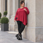Rotes Langarmshirt mit asymmetrischem Zipfelsaum aus weichem Stretchjersey aus Italien