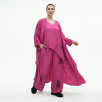 Damen 3-Teiler Magenta B-ONE – Shirt, Hose & Cardigan mit Prints aus Baumwolle, EU 40/50, Oversize-Stil, Künstlerlook