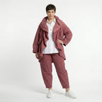 Cadrelli Damen Zweiteiler Rosébraun – Oversize Jacke & Hose, Viskose, Made in Turkey, EU 38/48, Lagenlook, Avantgarde-Outfit
